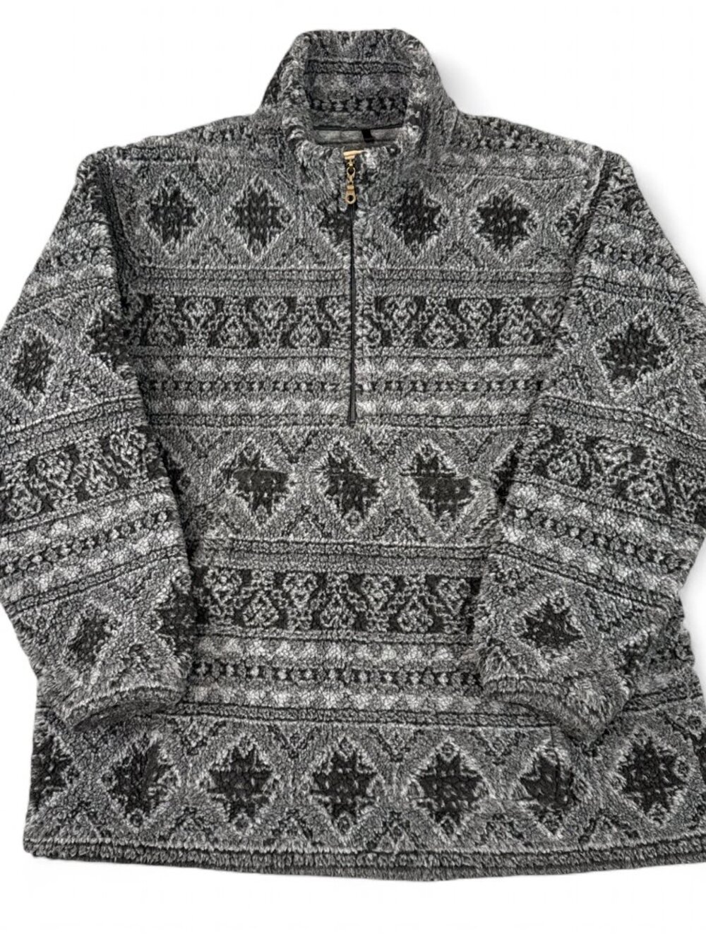 Woolrich Sherpa Fleece 1/4 Zip Pullover Aztec Pattern XL Gray USA Made